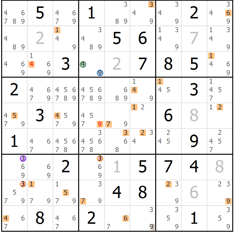 Position des candidats pour la solution de la Gr 59 page 62 du magazine de sudoku Suprême n° 027