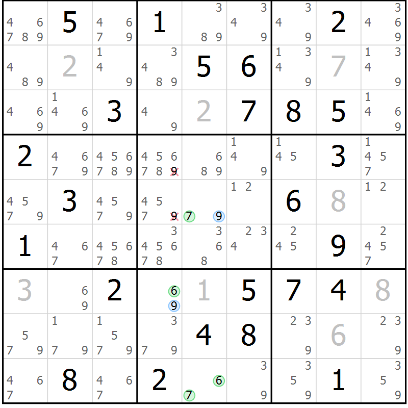 Position des candidats pour la solution de la Gr 59 page 62 du magazine de sudoku Suprême n° 027