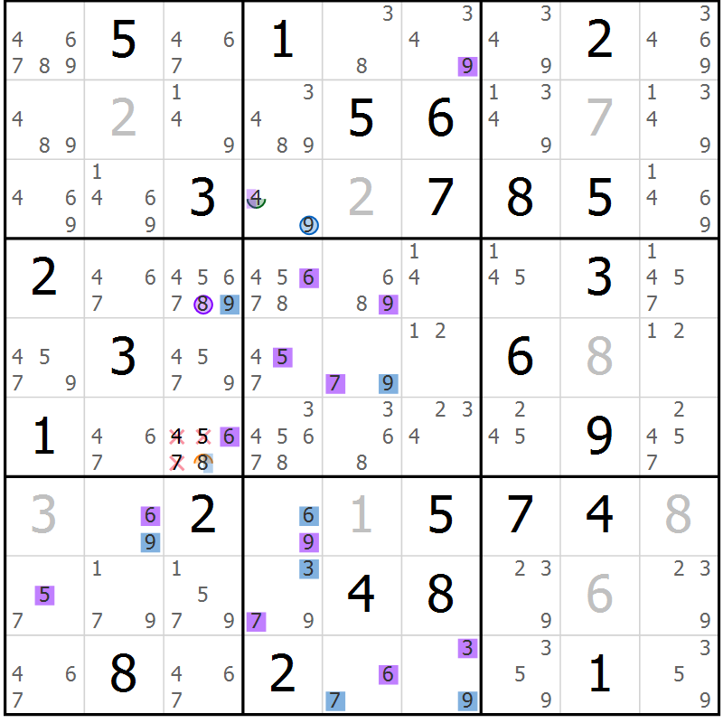 Position des candidats pour la solution de la Gr 59 page 62 du magazine de sudoku Suprême n° 027