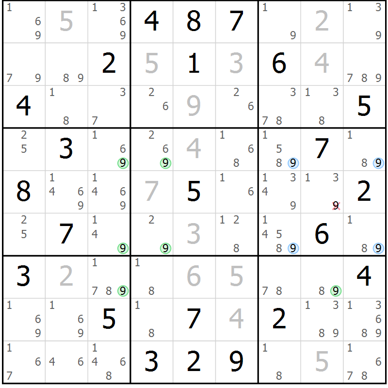 Position des candidats pour la solution de la Gr 60 page 63 du magazine de sudoku Suprême n° 027