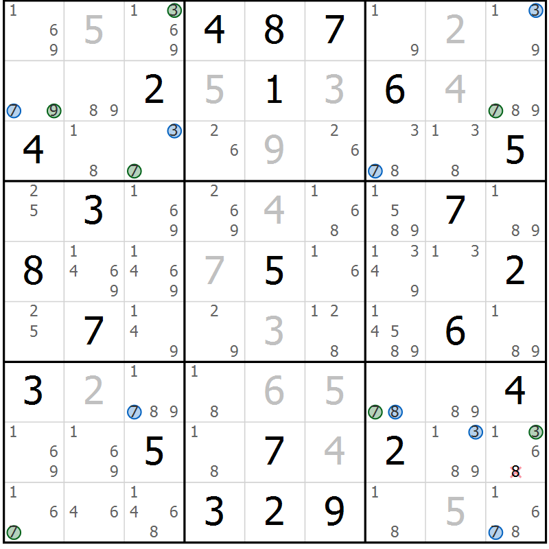 Position des candidats pour la solution de la Gr 60 page 63 du magazine de sudoku Suprême n° 027