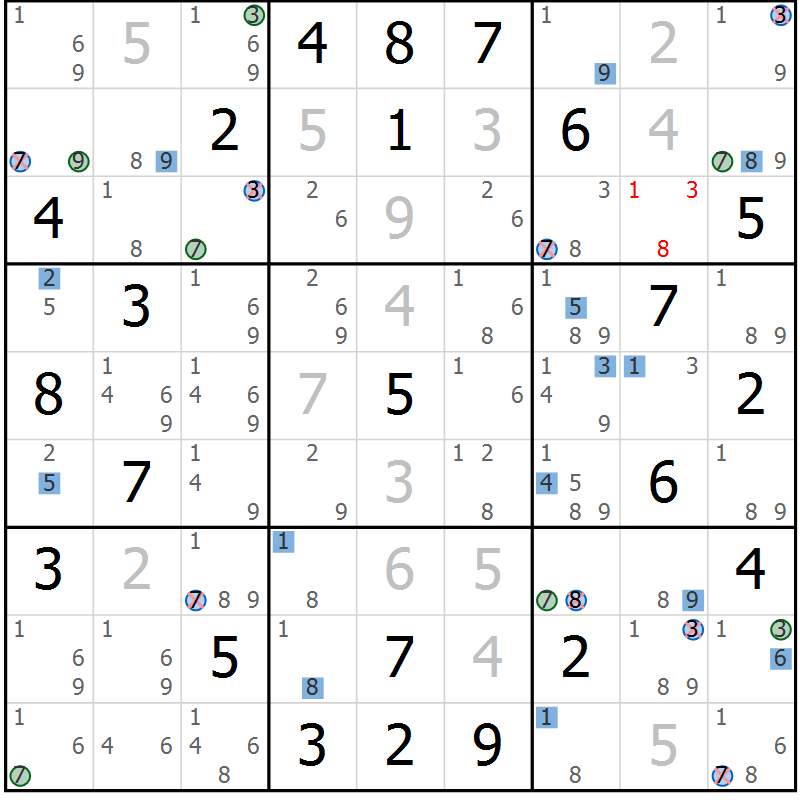 Position des candidats pour la solution de la Gr 60 page 63 du magazine de sudoku Suprême n° 027