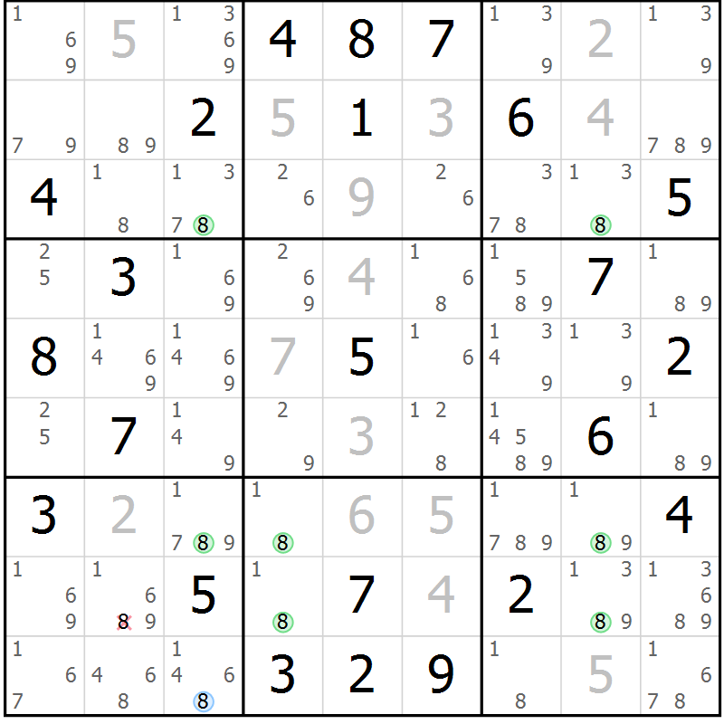 Position des candidats pour la solution de la Gr 60 page 63 du magazine de sudoku Suprême n° 027