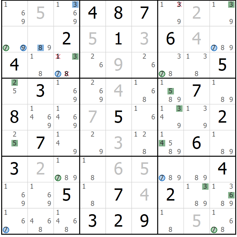 Position des candidats pour la solution de la Gr 60 page 63 du magazine de sudoku Suprême n° 027
