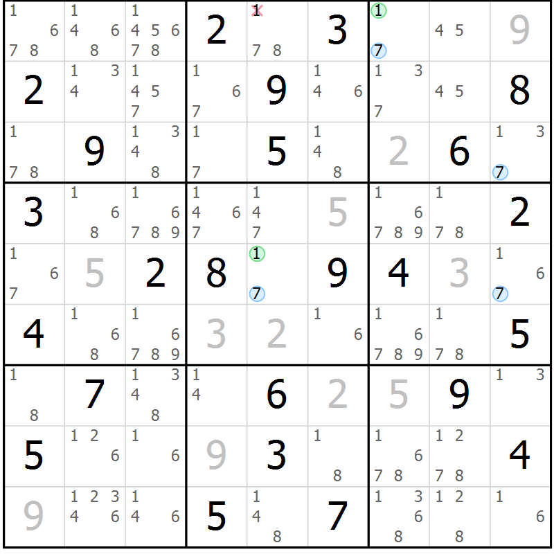 Position des candidats pour la solution de la Gr 61 page 64 du magazine de sudoku Suprême n° 027