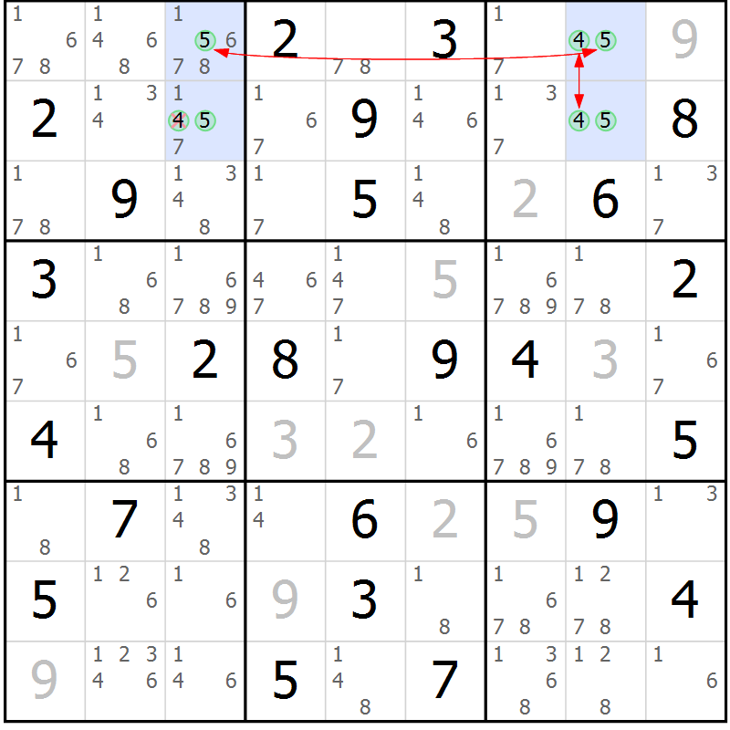 Position des candidats pour la solution de la Gr 61 page 64 du magazine de sudoku Suprême n° 027