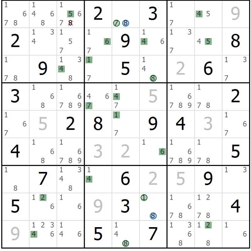 Position des candidats pour la solution de la Gr 61 page 64 du magazine de sudoku Suprême n° 027