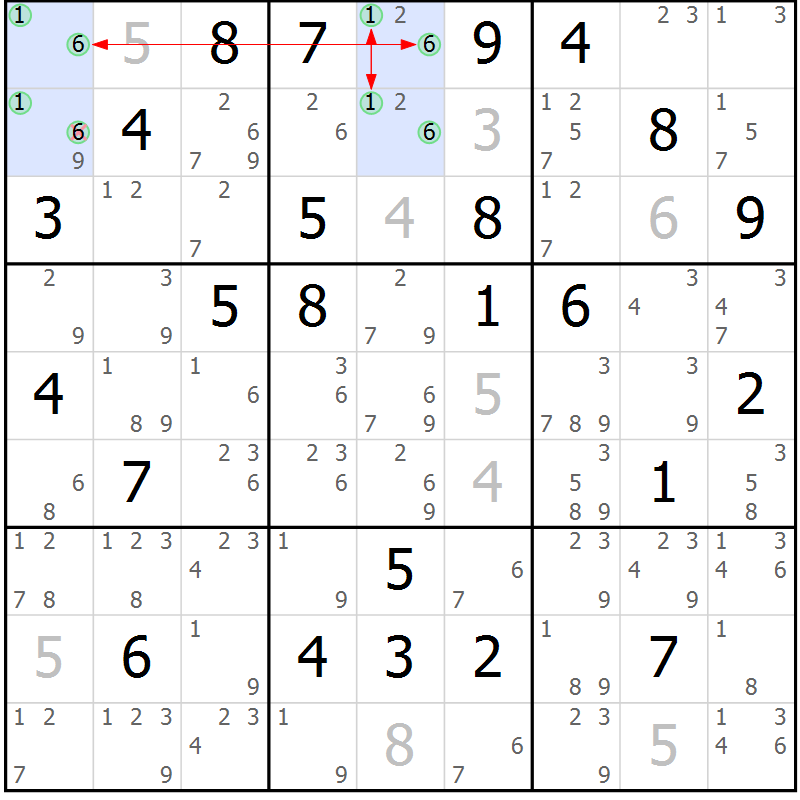 Position des candidats pour la solution de la Gr 63 page 66 du magazine de sudoku Suprême n° 027