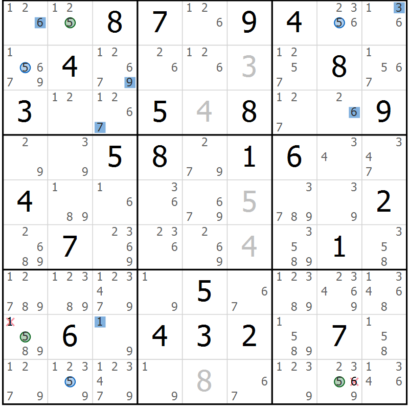 Position des candidats pour la solution de la Gr 63 page 66 du magazine de sudoku Suprême n° 027
