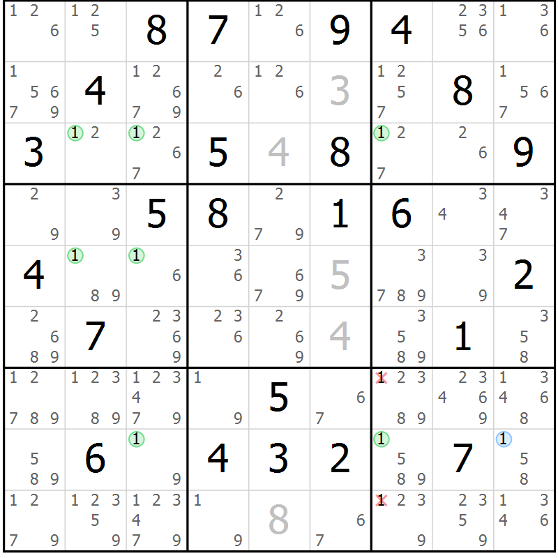 Position des candidats pour la solution de la Gr 63 page 66 du magazine de sudoku Suprême n° 027