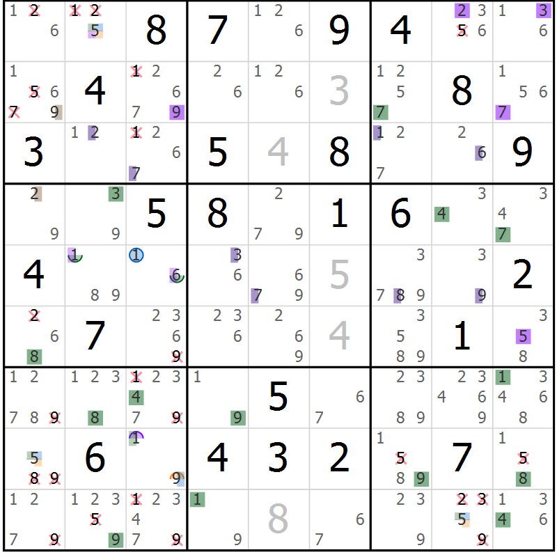 Position des candidats pour la solution de la Gr 63 page 66 du magazine de sudoku Suprême n° 027