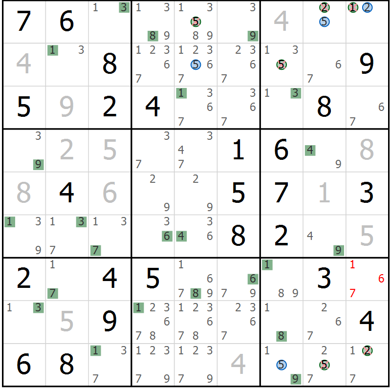 Position des candidats pour la solution de la Gr 64 page 67 du magazine de sudoku Suprême n° 027