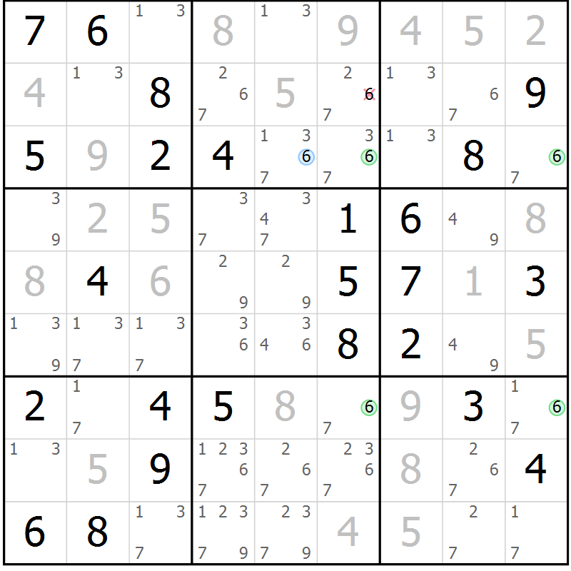 Position des candidats pour la solution de la Gr 64 page 67 du magazine de sudoku Suprême n° 027