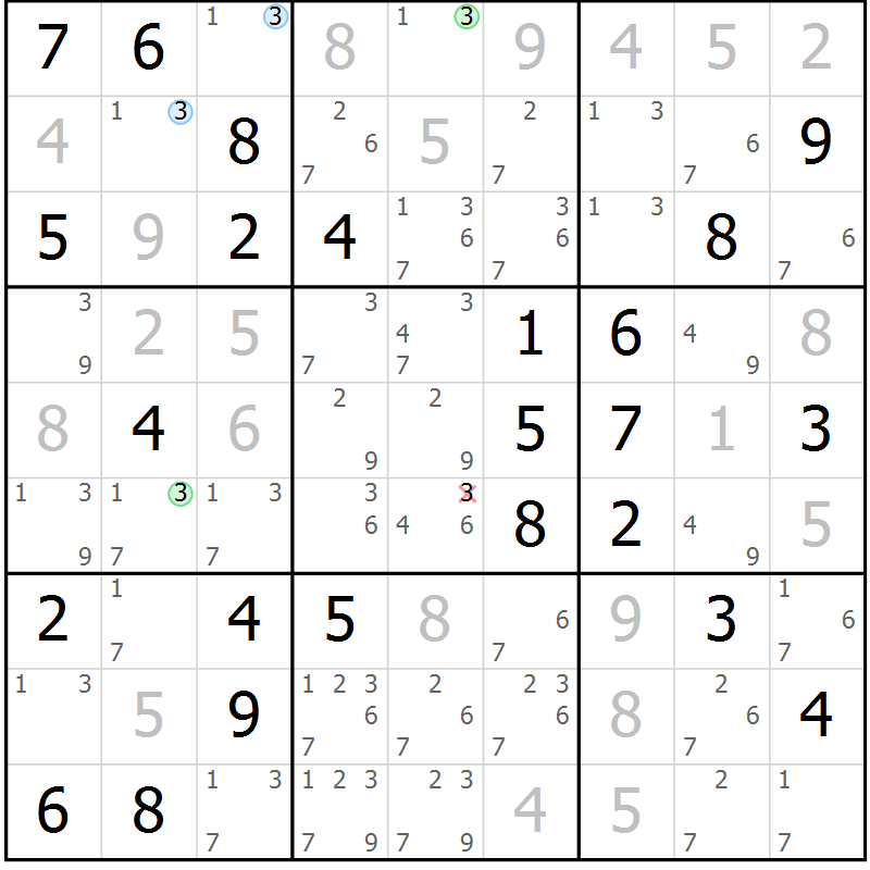 Position des candidats pour la solution de la Gr 64 page 67 du magazine de sudoku Suprême n° 027