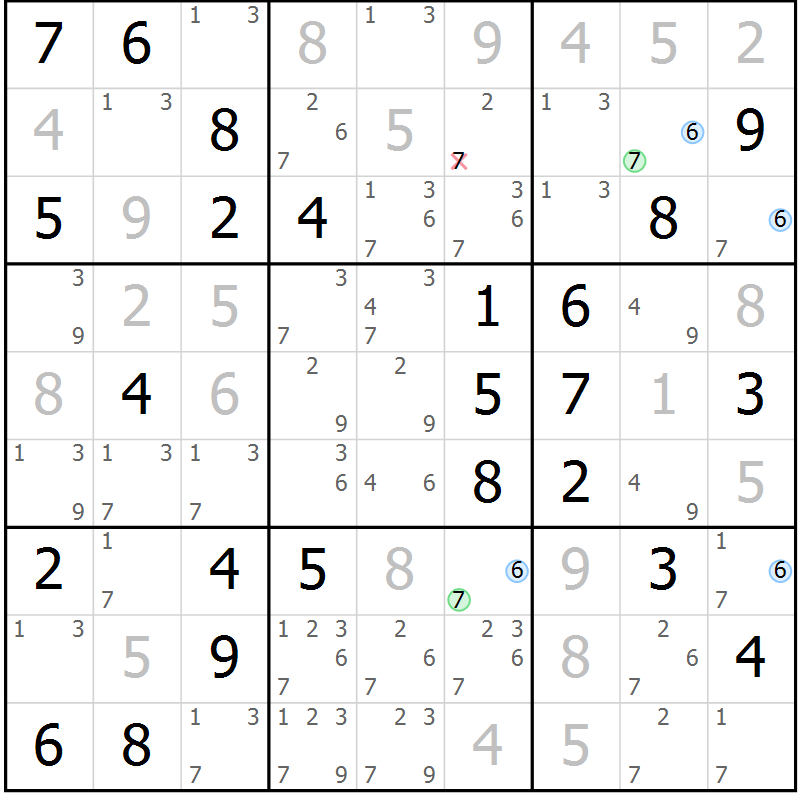 Position des candidats pour la solution de la Gr 64 page 67 du magazine de sudoku Suprême n° 027
