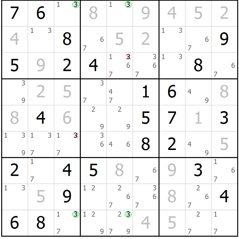 Position des candidats pour la solution de la Gr 64 page 67 du magazine de sudoku Suprême n° 027
