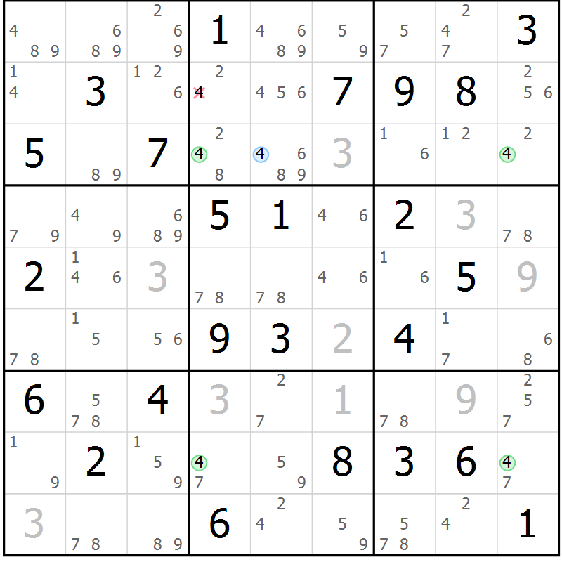 Position des candidats pour la solution de la Gr 65 page 68 du magazine de sudoku Suprême n° 027