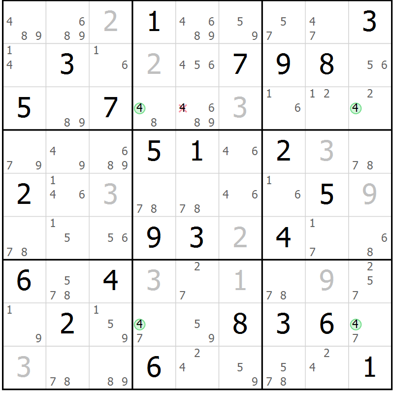 Position des candidats pour la solution de la Gr 65 page 68 du magazine de sudoku Suprême n° 027