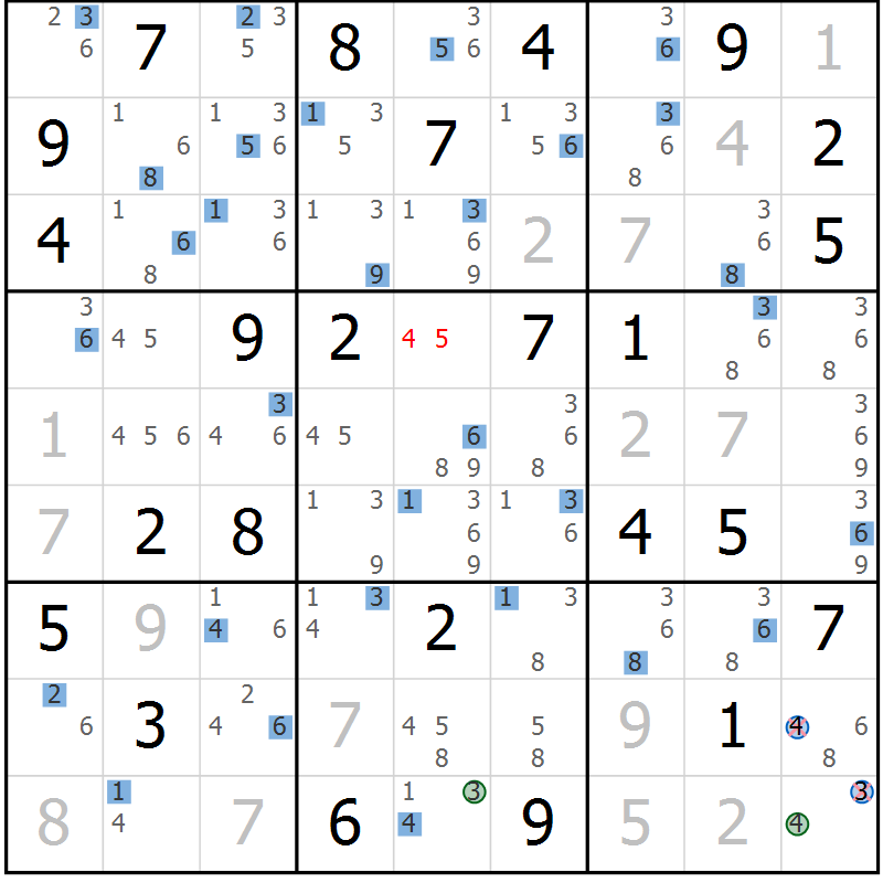 Position des candidats pour la solution de la Gr 66 page 69 du magazine de sudoku Suprême n° 027