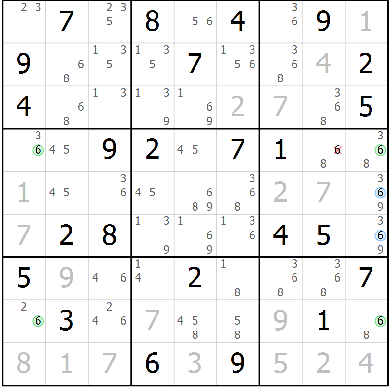 Position des candidats pour la solution de la Gr 66 page 69 du magazine de sudoku Suprême n° 027