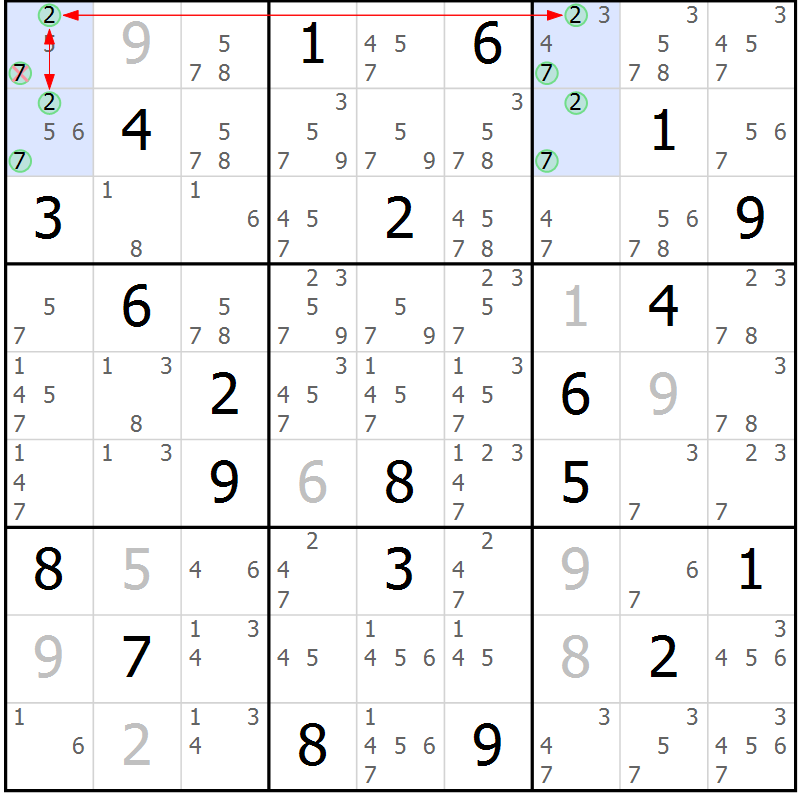 Position des candidats pour la solution de la Gr 67 page 70 du magazine de sudoku Suprême n° 027