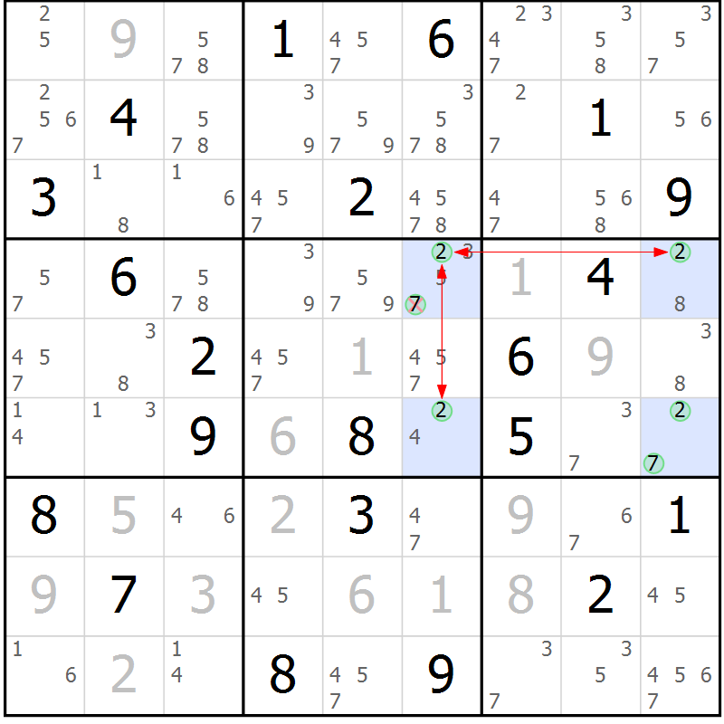 Position des candidats pour la solution de la Gr 67 page 70 du magazine de sudoku Suprême n° 027