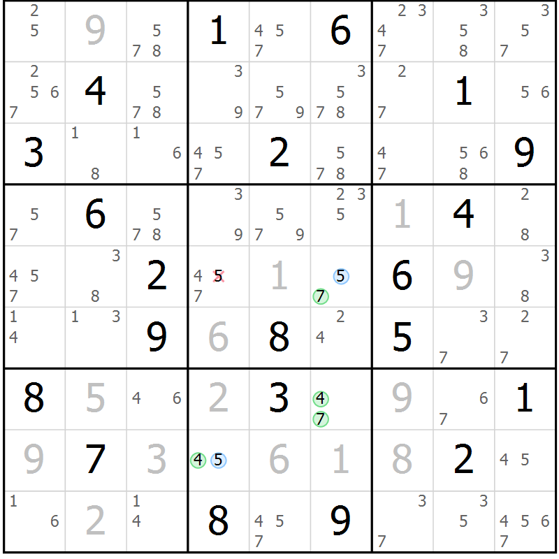 Position des candidats pour la solution de la Gr 67 page 70 du magazine de sudoku Suprême n° 027