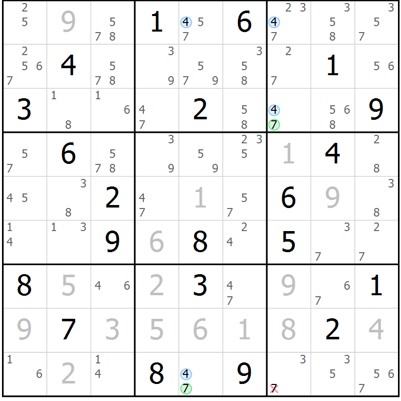 Position des candidats pour la solution de la Gr 67 page 70 du magazine de sudoku Suprême n° 027