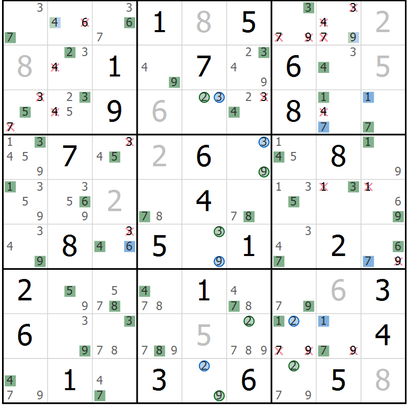 Position des candidats pour la solution de la Gr 68 page 71 du magazine de sudoku Suprême n° 027
