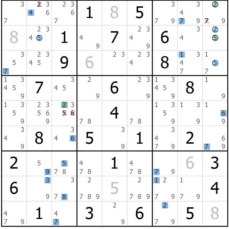 Position des candidats pour la solution de la Gr 68 page 71 du magazine de sudoku Suprême n° 027