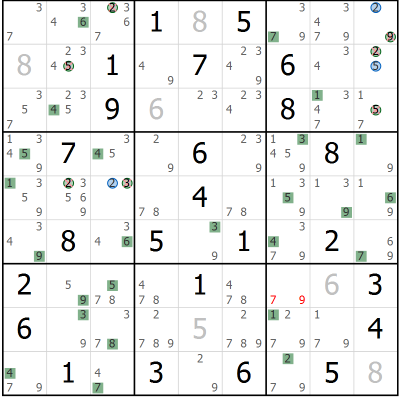 Position des candidats pour la solution de la Gr 68 page 71 du magazine de sudoku Suprême n° 027