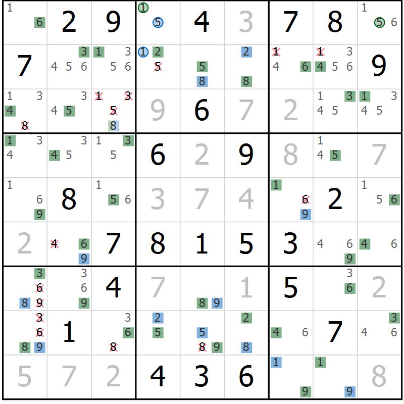 Position des candidats pour la solution de la Gr 69 page 72 du magazine de sudoku Suprême n° 027