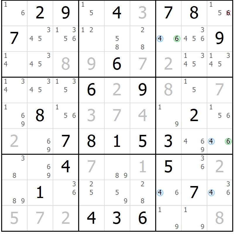 Position des candidats pour la solution de la Gr 69 page 72 du magazine de sudoku Suprême n° 027