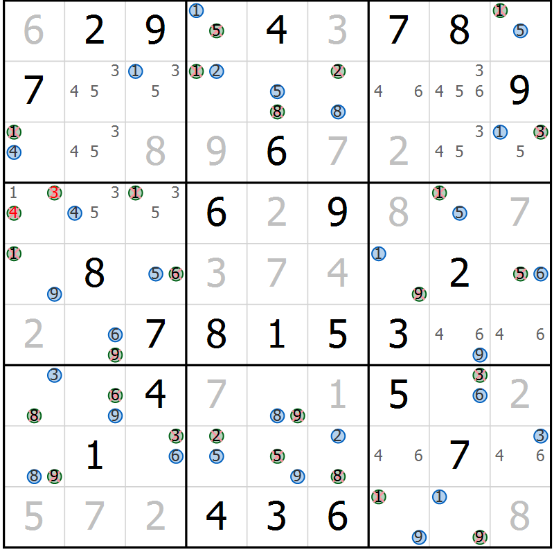 Position des candidats pour la solution de la Gr 69 page 72 du magazine de sudoku Suprême n° 027