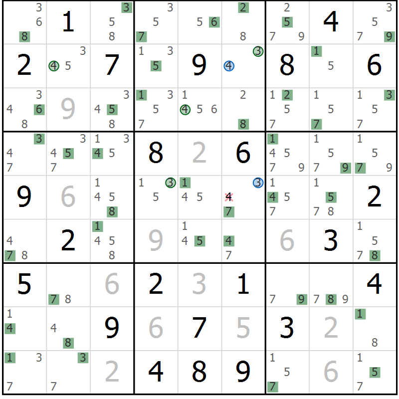 Position des candidats pour la solution de la Gr 70 page 73 du magazine de sudoku Suprême n° 027