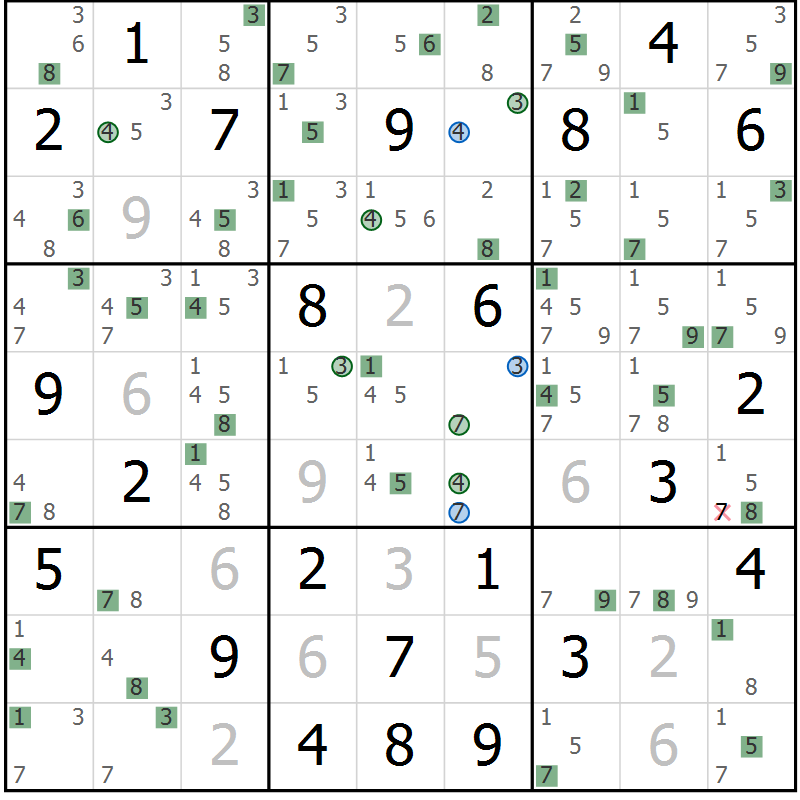 Position des candidats pour la solution de la Gr 70 page 73 du magazine de sudoku Suprême n° 027