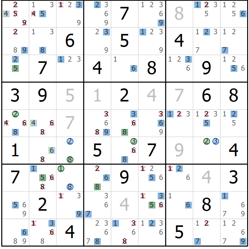 Position des candidats pour la solution de la Gr 71 page 74 du magazine de sudoku Suprême n° 027