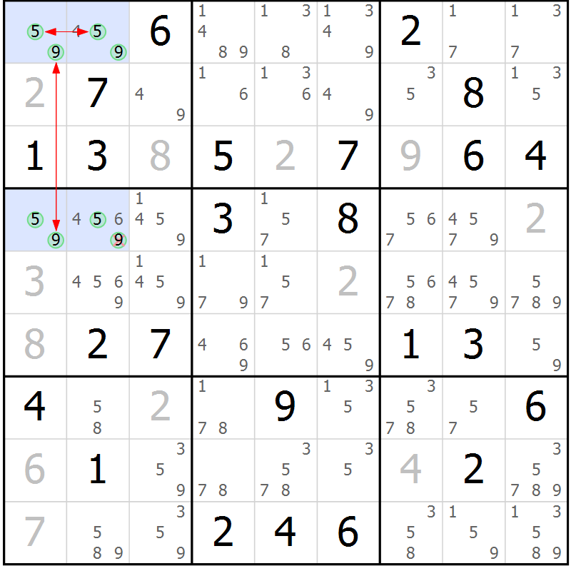 Position des candidats pour la solution de la Gr 72 page 75 du magazine de sudoku Suprême n° 027
