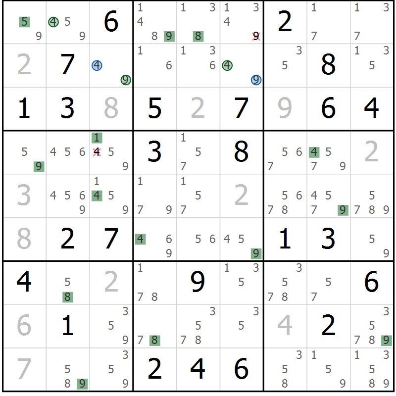 Position des candidats pour la solution de la Gr 72 page 75 du magazine de sudoku Suprême n° 027