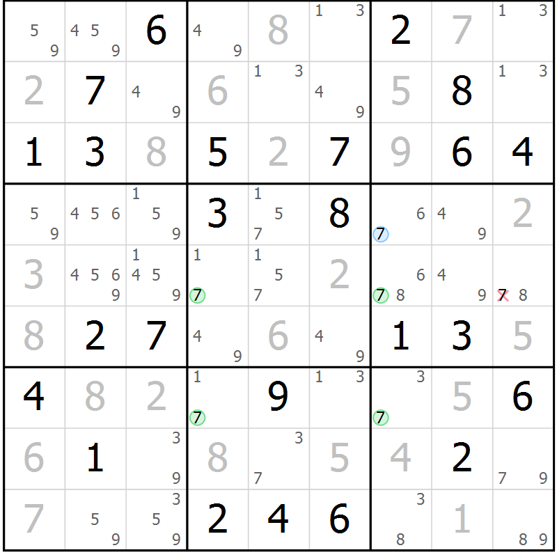 Position des candidats pour la solution de la Gr 72 page 75 du magazine de sudoku Suprême n° 027
