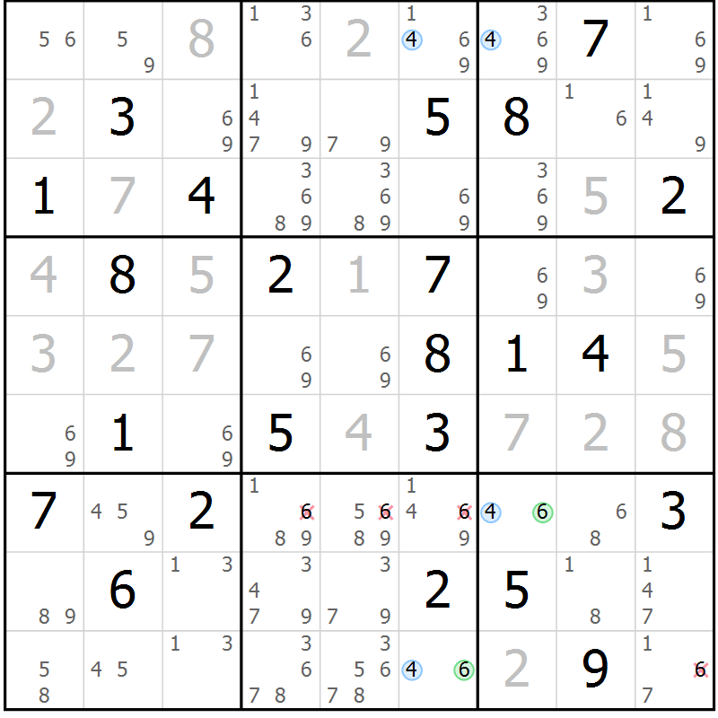 Position des candidats pour la solution de la Gr 73 page 76 du magazine de sudoku Suprême n° 027