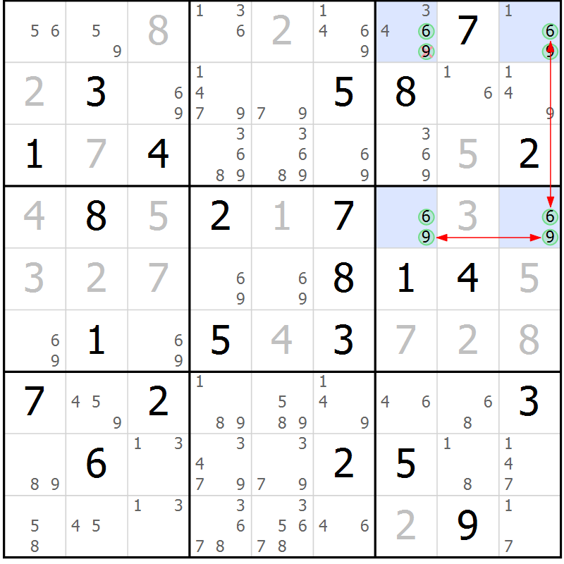 Position des candidats pour la solution de la Gr 73 page 76 du magazine de sudoku Suprême n° 027