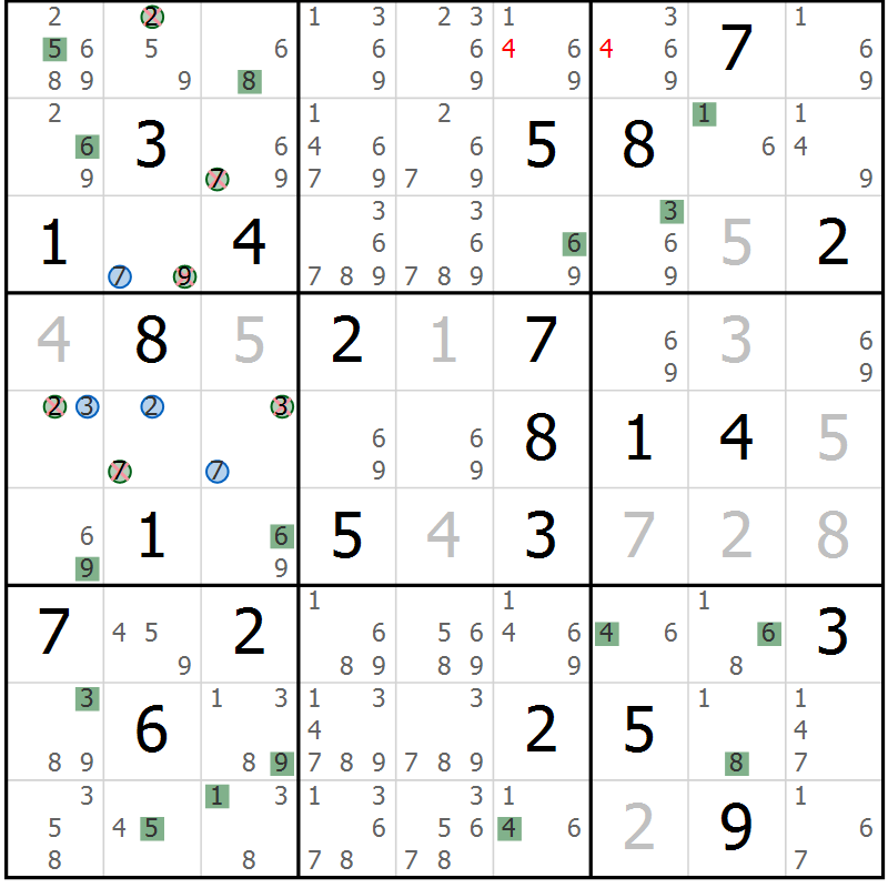 Position des candidats pour la solution de la Gr 73 page 76 du magazine de sudoku Suprême n° 027