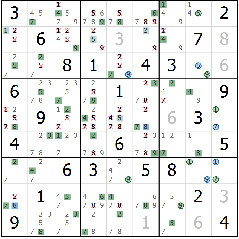 Position des candidats pour la solution de la Gr 75 page 78 du magazine de sudoku Suprême n° 027