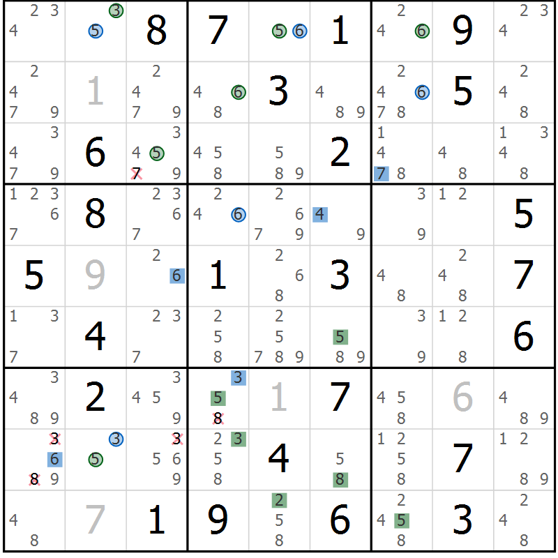 Position des candidats pour la solution de la Gr 76 page 79 du magazine de sudoku Suprême n° 027