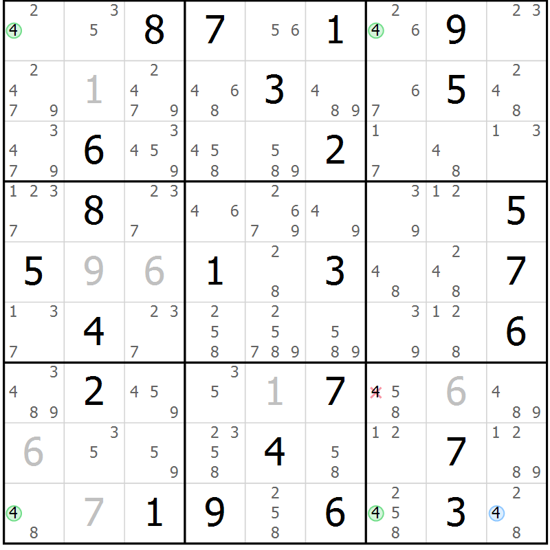 Position des candidats pour la solution de la Gr 76 page 79 du magazine de sudoku Suprême n° 027