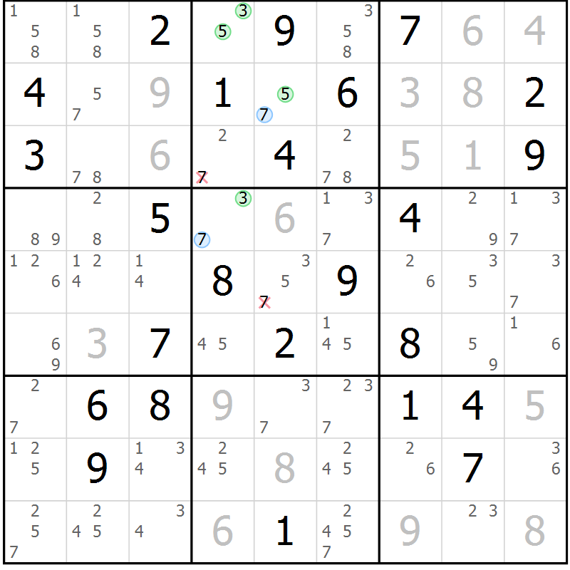 Position des candidats pour la solution de la Gr 77 page 80 du magazine de sudoku Suprême n° 027