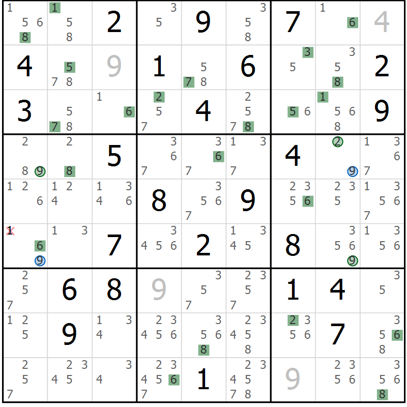 Position des candidats pour la solution de la Gr 77 page 80 du magazine de sudoku Suprême n° 027