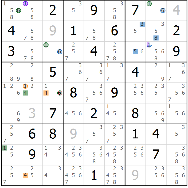 Position des candidats pour la solution de la Gr 77 page 80 du magazine de sudoku Suprême n° 027