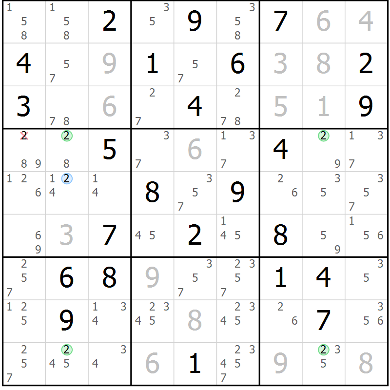 Position des candidats pour la solution de la Gr 77 page 80 du magazine de sudoku Suprême n° 027
